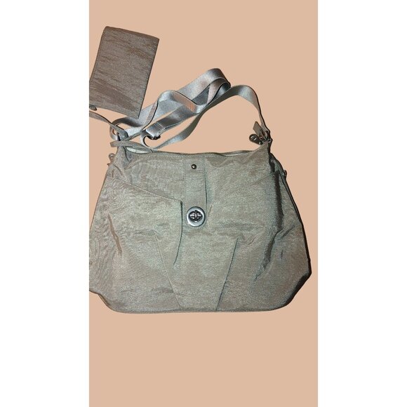 Baggallini Crossbody Bag Silver Nylon Adjustable Strap with Matching Pouch Women - Picture 1 of 7